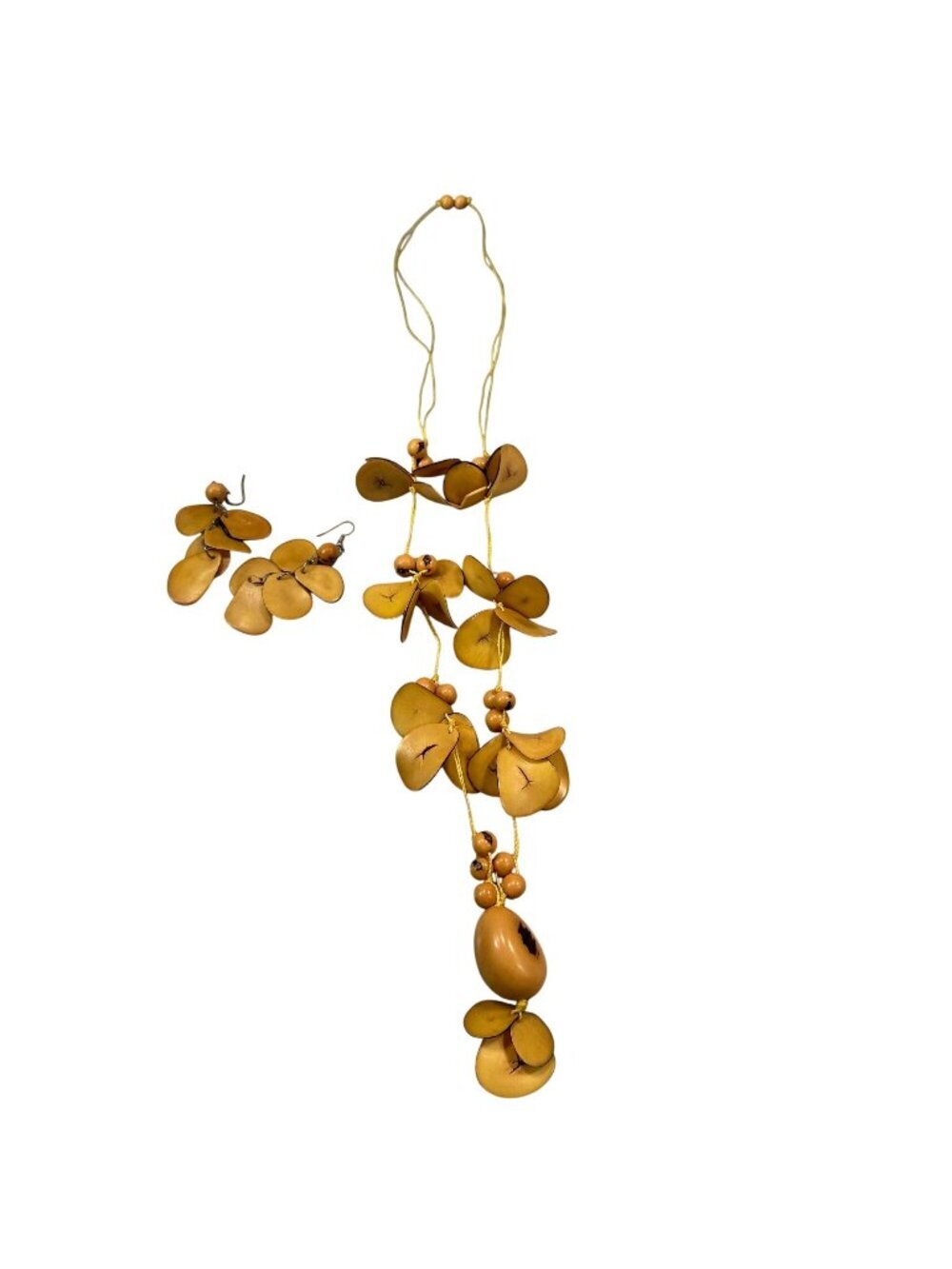 Tagua Nut Necklace Earrings Adjustable Handmade Boho Tropical Wood Bead Pendant